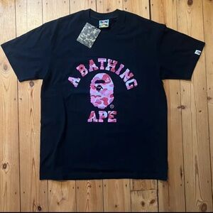 A Bathing Ape Black T-Shirt with Pink Camo Logo